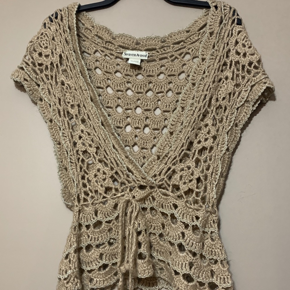 Tan Short Sleeve Shirt Knit Cover-Up Top